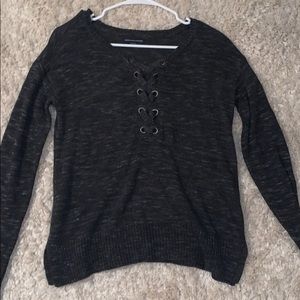 grey sweater w lace up top